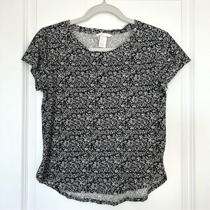 H&M White and Black Floral Pattern Shirt